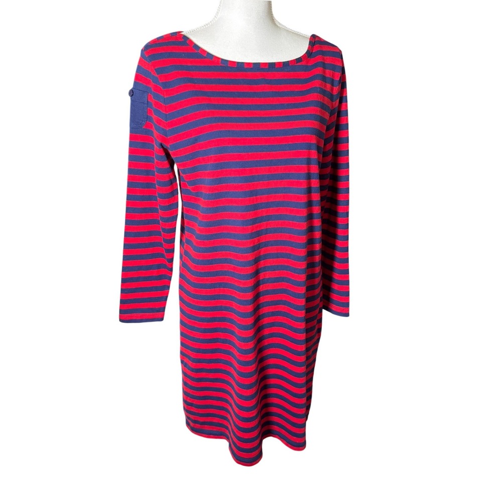 Vineyard Vines Red Navy Striped 3/4‎ Sleeve Boat Neck Dress Medium Preppy NWT - Picture 7 of 10